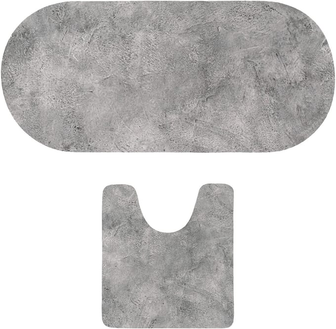 Tendance badkamer matten set Calm Concrete - toiletmat/badmat lang - microfiber - antislip