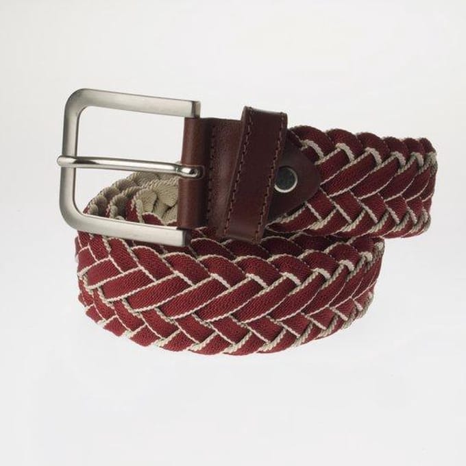Geweven Heren Riem - Leder Osso – Italiaans Design – Wit/Bordeaux-Rood – 95cm