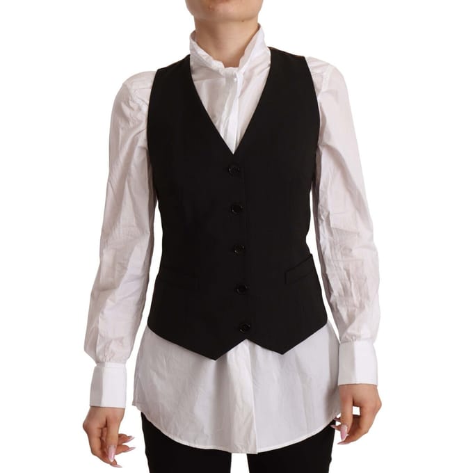 Dolce & Gabbana Dames Zwarte Knooploze Mouwloze Vest Polyester Top