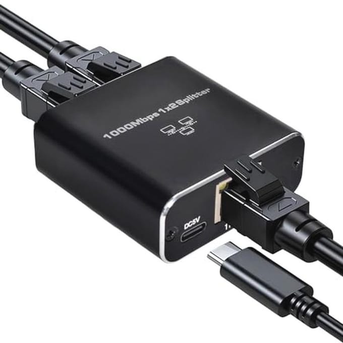 LAN Splitter 1 op 2, 1000 Mbps Ethernet Switch voor Computer en Router