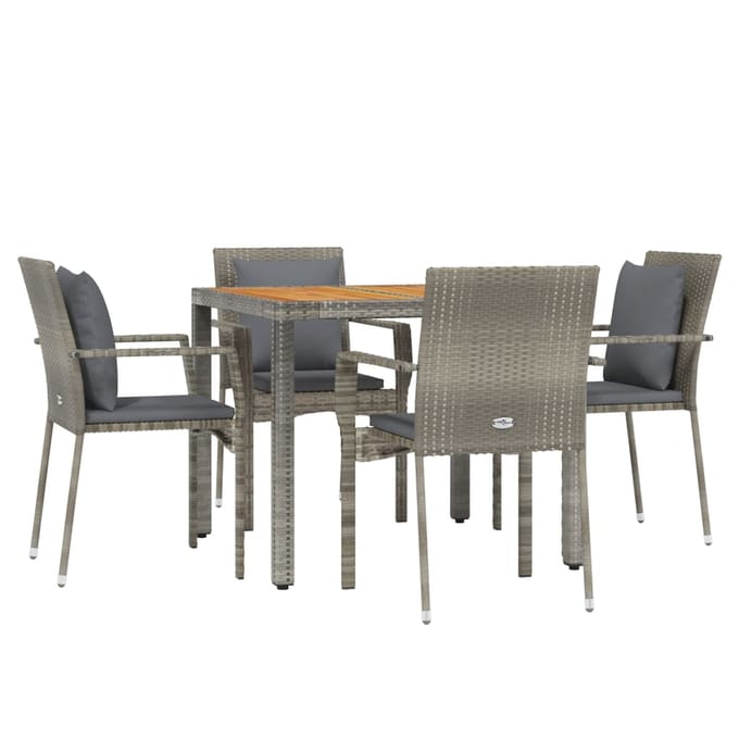 vidaXL - 5-delige - Tuinset - met - kussens - poly - rattan - grijs