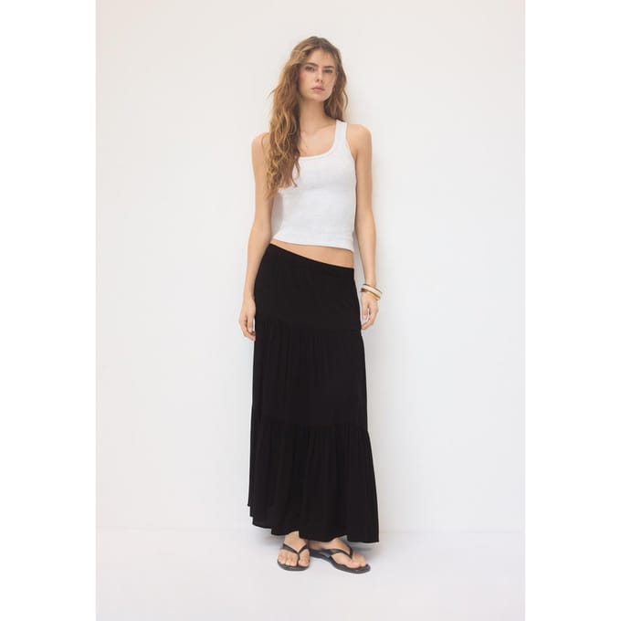 Stradivarius Boho midi-rok  Zwart S
