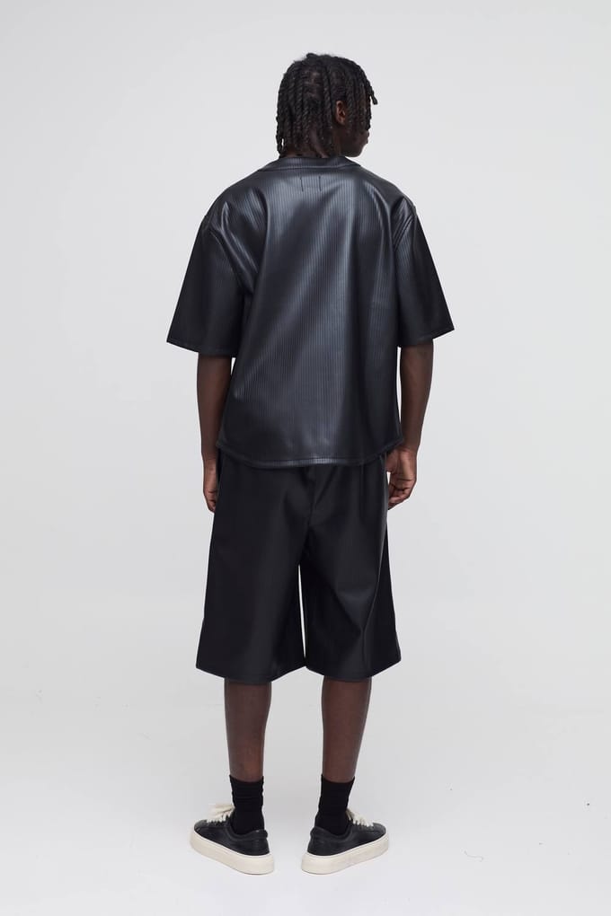 Elasticated Waist Embossed PU Jorts | Black | Size Medium