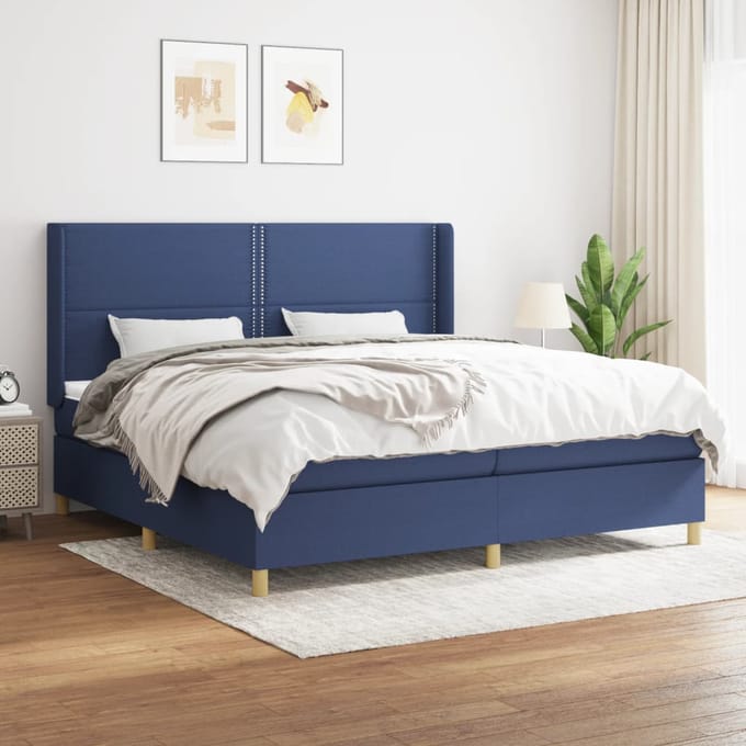 vidaXL - Boxspring - met - matras - stof - blauw - 200x200 - cm