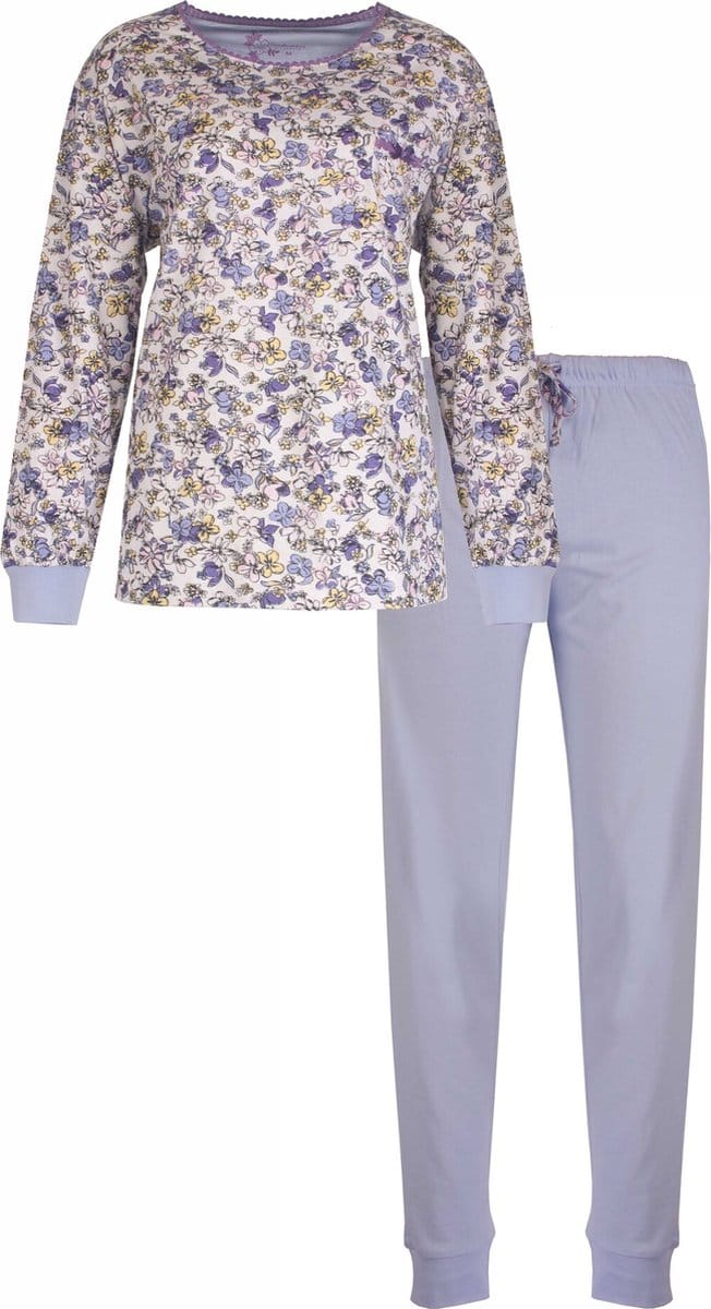 Tenderness Dames Pyjama Set - Bloemetjes print - Licht Blauw - Maat L