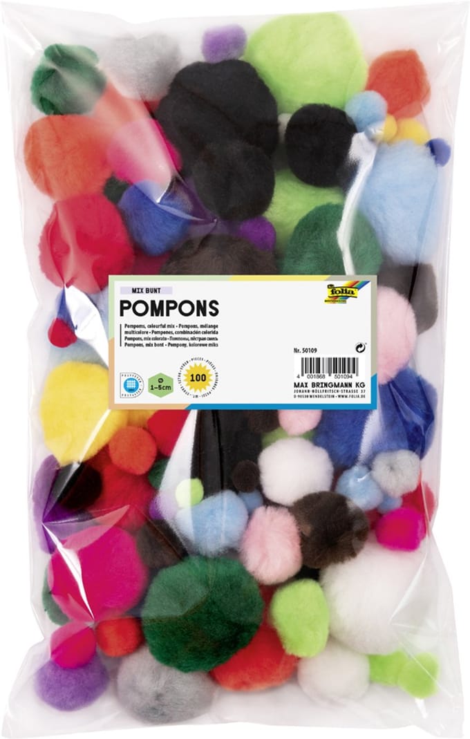 Pompons pastelkleuren gemengde maten 30 stuks