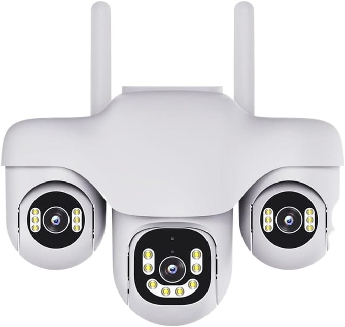 Beveiligingscamera - WIFI IP-camera - Buitenbeveiliging - Drie lenzen drie schermen - 9MP - Wit