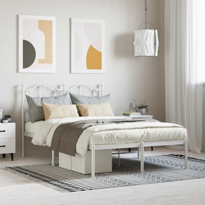 vidaXL - Bedframe - met - hoofdbord - metaal - wit - 120x200 - cm