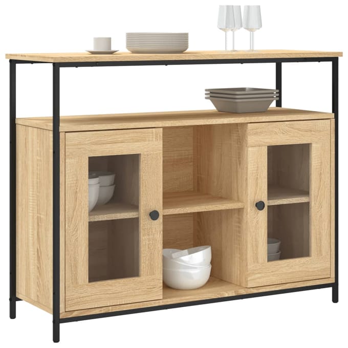 vidaXL - Dressoir - 100x35x80 - cm - bewerkt - hout - sonoma - eikenkleurig