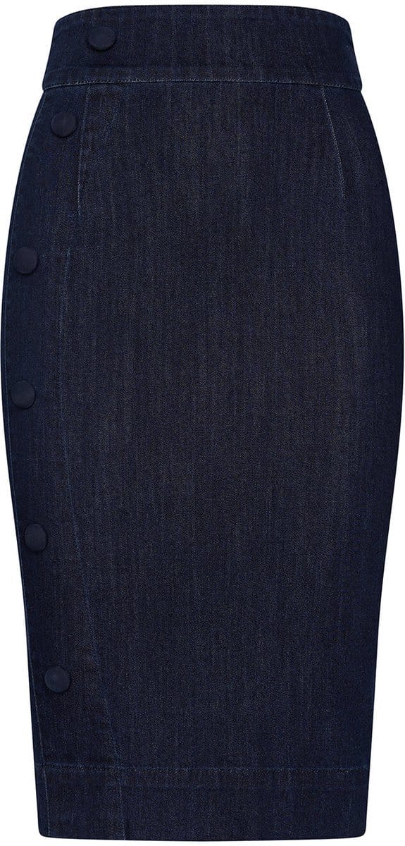 Succubus Clothing Norma Jean Denim 50's Pencil Rok in Navy