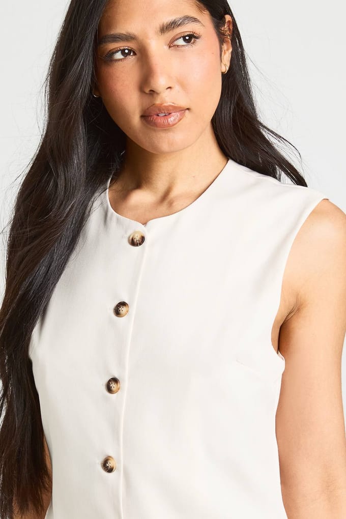 boohoo Dames Lang Gilet Met Ronde Hals En Textuur | Ecru | Maat: 8