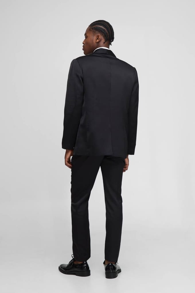 Relaxed Fit Satin Shawl Collar Blazer | Black | Size 48