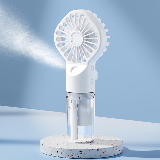 Draagbare waternevelventilator, 4 snelheidsstanden, USB-oplaadbare ventilator, werkt op batterijen (wit)