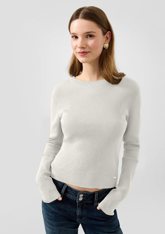 Fitted Ribbed Pull in Viscose Blend Dames QS Slim Fit