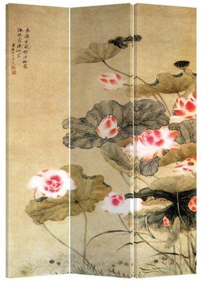 Fine Asianliving Kamerscherm Scheidingswand B120xH180cm 3 Panelen Waterlelies