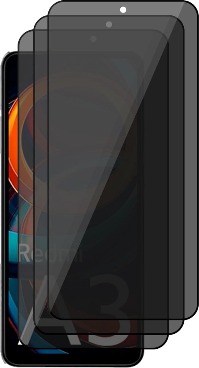 Privacy Screenprotector geschikt voor Xiaomi Redmi A3 - 3x Volledig Dekkend Glas Screen Protector