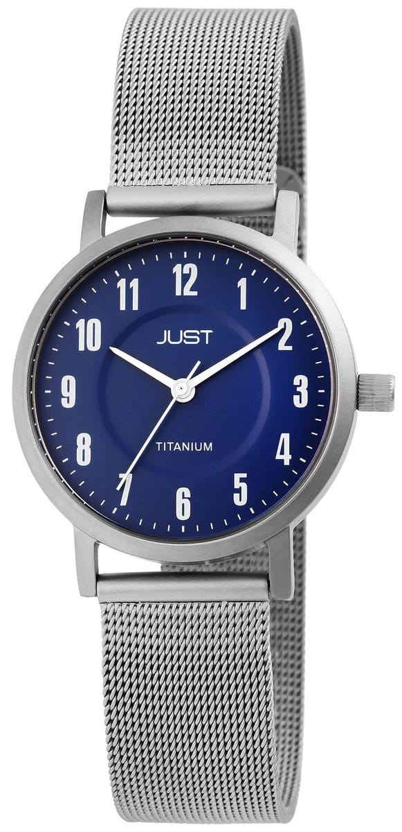 JUST Dameshorloge roestvrij staal met meshband en titanium kast
