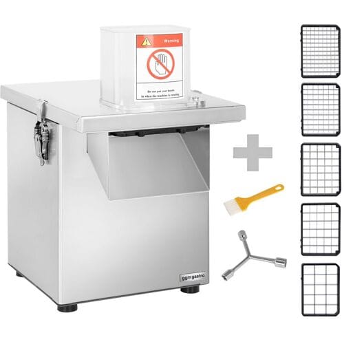 GGM Gastro Elektrischer Gemüseschneider - 200 Watt - inkl. 4mm Schneidescheibe & 5 Würfelgitter