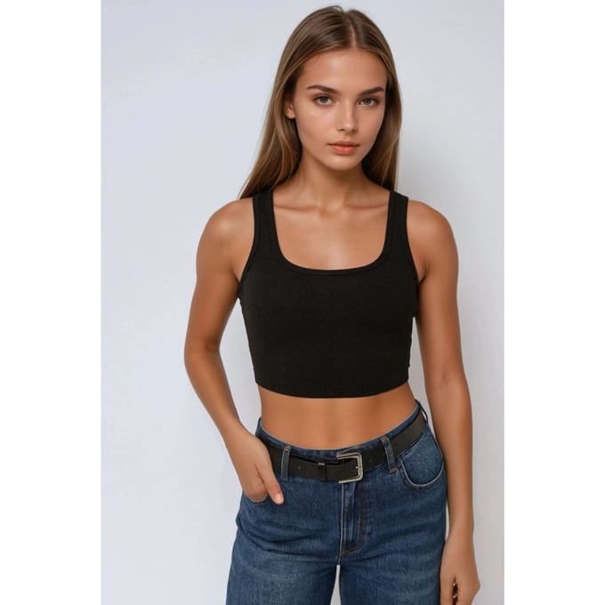 Aansluitende Cropped Tanktop met Ronde Hals