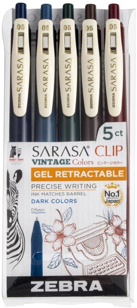 Zebra - Sarasa Clip Vintage Gel Retractable Pen 5 stuks - donker - 47455