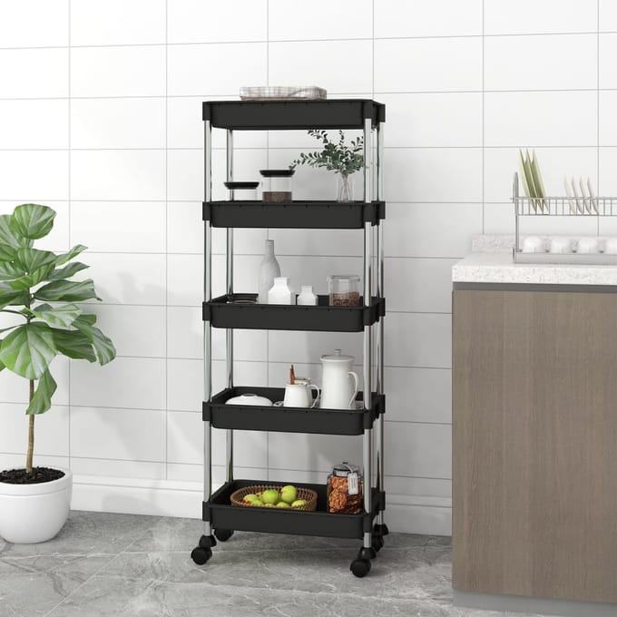 vidaXL - Keukentrolley - 5-laags - 42x29x128 - cm - ijzer - en - ABS - zwart