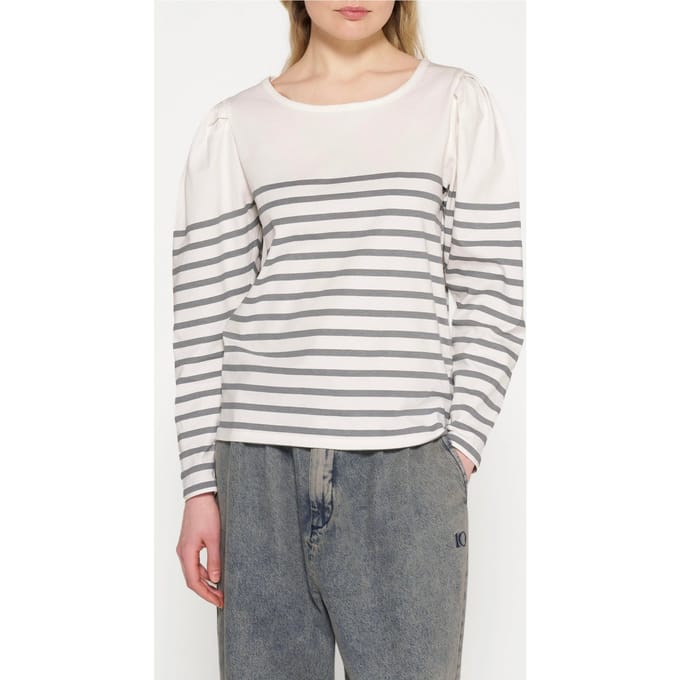 10DAYS Puff Long Sleeve Tee Stripes Ecru/graphite Größe: S | Longsleeves Outlet | Damen | Braun