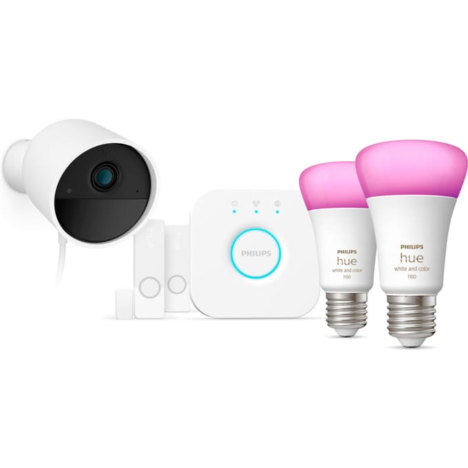 Philips Hue Secure Camera Bundle - 1x Bedrade Camera + 2x Contactsensor + 2x Philips Hue White & Colour Ambiance E27 + Bridge - Wit
