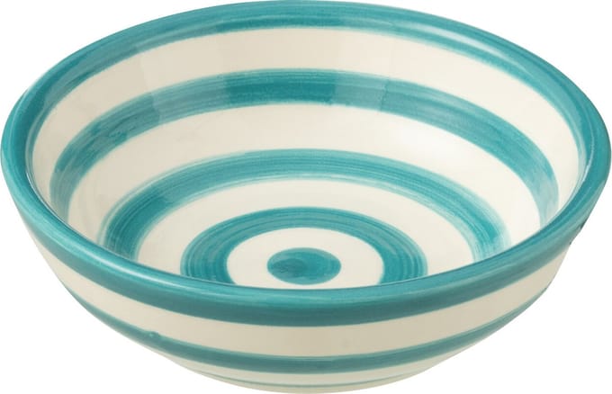 J-Line kom Granada Stripes Low - keramiek - wit/aqua - small - Ø 14 cm