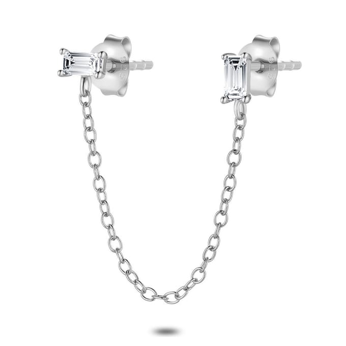 Twice As Nice Oorbel in zilver per stuk, 2 baguette steentjes