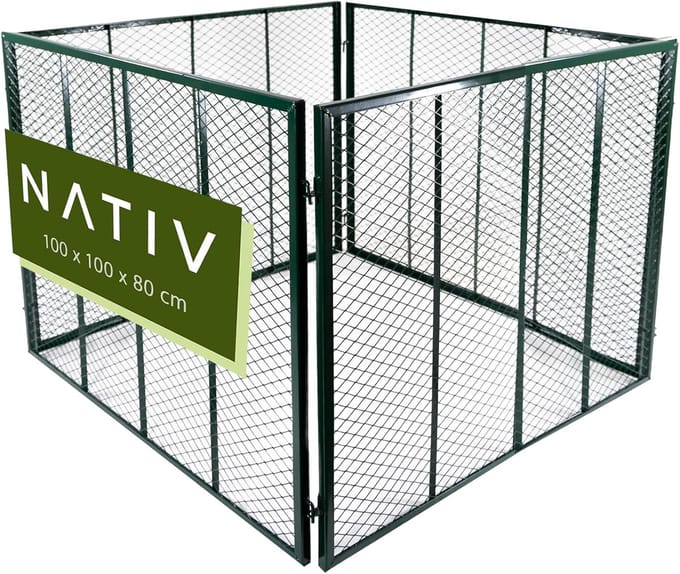 Compostbak Tuin - Composteerbak Metaal - Afval Verwerken - Snelle Montage - 100x100x80 cm - Donkergroen