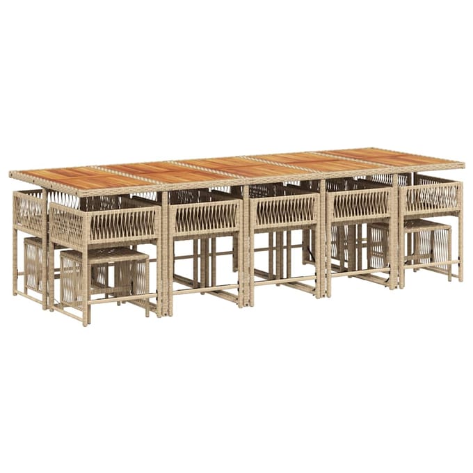vidaXL - 15-delige - Tuinset - met - kussens - poly - rattan - beige