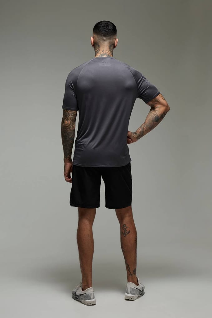 Tall Men's Active Lightweight Essentials Gym Regular Fit Raglan T-shirt | Charcoal | Size Medium