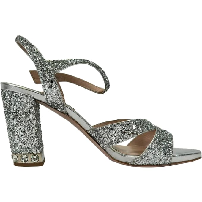 Miu Miu Kristalversierde Leren Sandalen in Zilveren Glitters