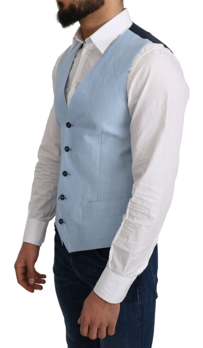 Lichtblauw Linnen Vest Klassieke Stijl