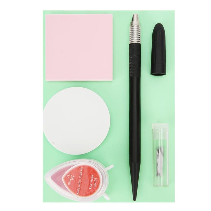 DIY Rubberstempel Beginnersset Druppelvorm Inktkussen Snijmes ReservemesjesZwart beige