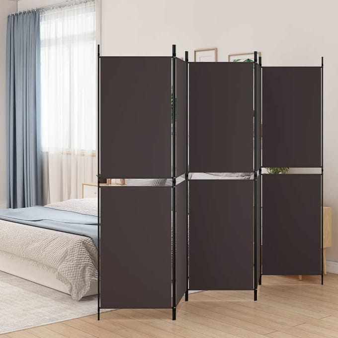 vidaXL - Kamerscherm - met - 5 - panelen - 250x180 - cm - stof - bruin