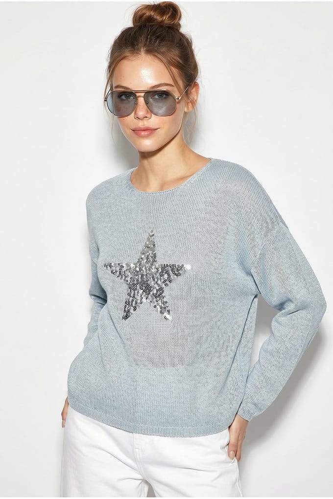 Dames Star Sequins Ronde Hals Trui