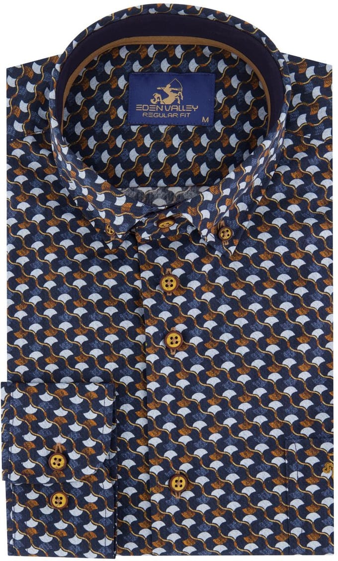 Casual overhemd Eden Valley regular fit oranje navy geprint