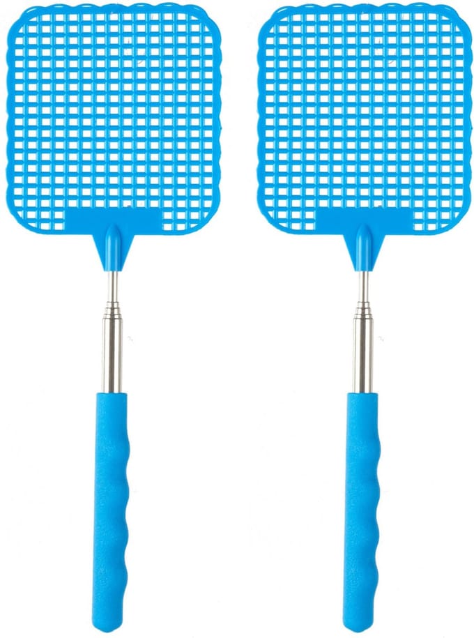 Ibergarden Vliegenmepper compact - 2x - Uitschuifbaar tot 60 cm - blauw - Insecten killer
