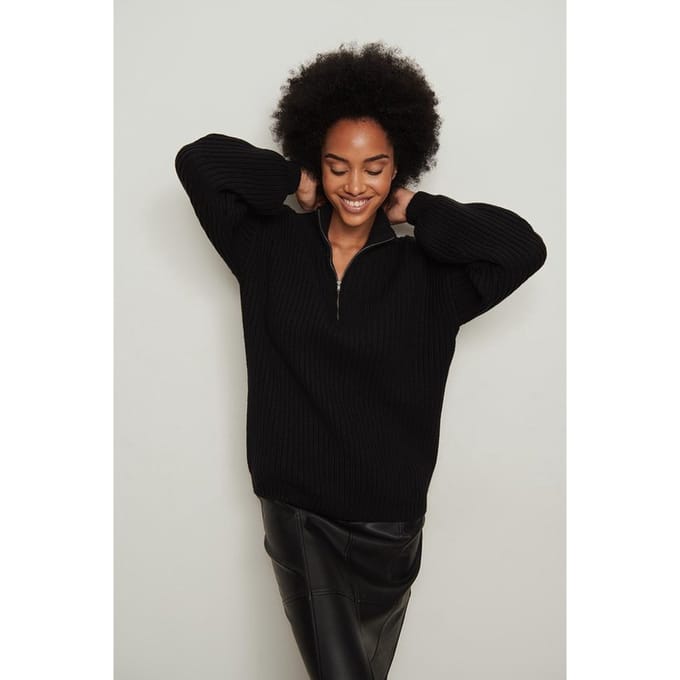 NA-KD  - Maat XS - High Neck Zipped Knitted Dames Trui