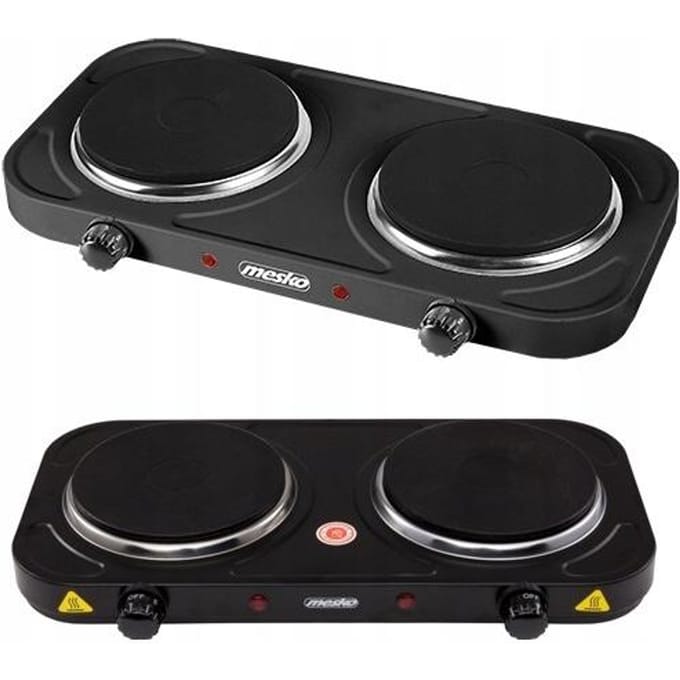 Mesko MS 6509 elektrische kookplaat, 2 branders, 2000W, temperatuurregeling, Zwart