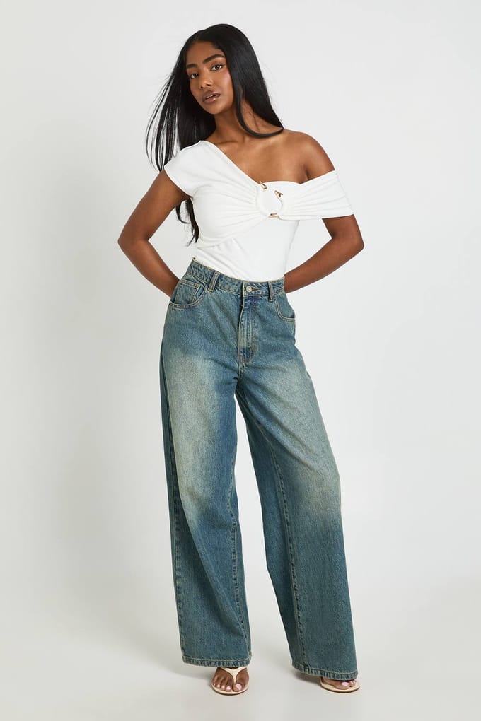 boohoo Dames Dubbellaags Slinky Bodysuit Met Slangendetail | Ivory | Maat: 8
