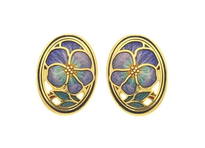 Behave - Oorstekers dames - bloemmotief - paars en blauw - 2 cm