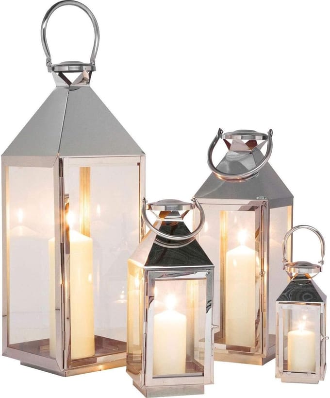 Lantaarn Set - Windlichten - Buiten Sfeer - Vierdelige Set - 71 cm Hoog - Zilver