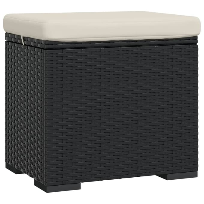 vidaXL - Hocker - met - kussen - 40x30x40 - cm - poly - rattan - zwart