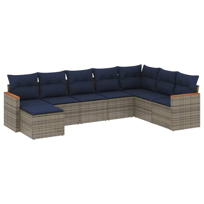 vidaXL - 8-delige - tuinbankset - met - kussens, - grijs - polyrotan