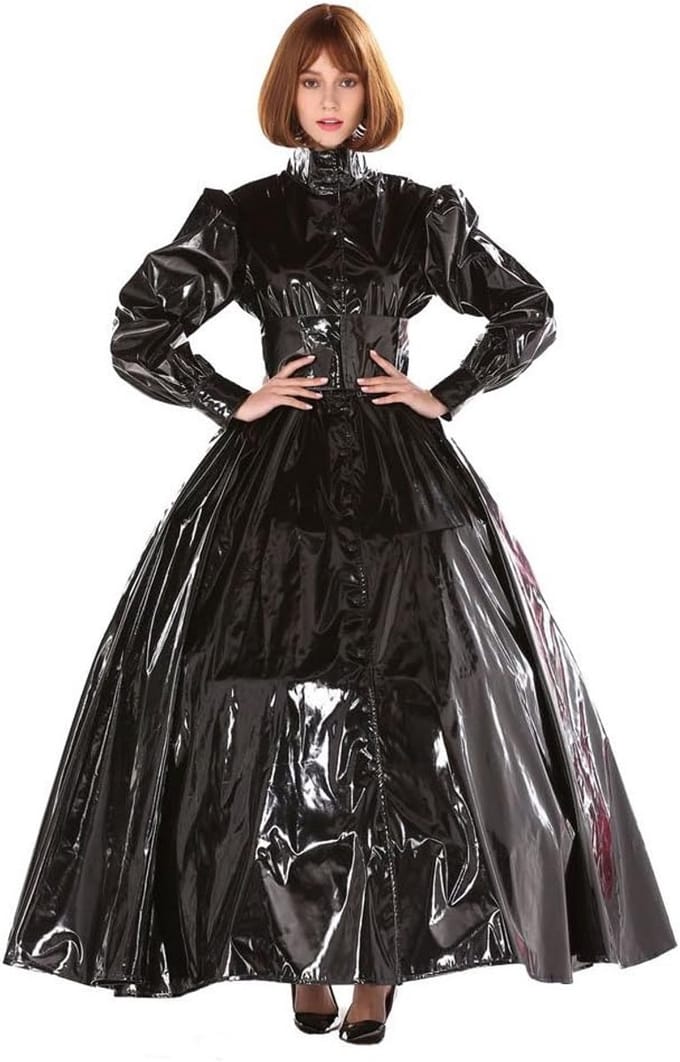 Stoere Zwarte PVC Baljurk voor Gothic en Punk Stijl