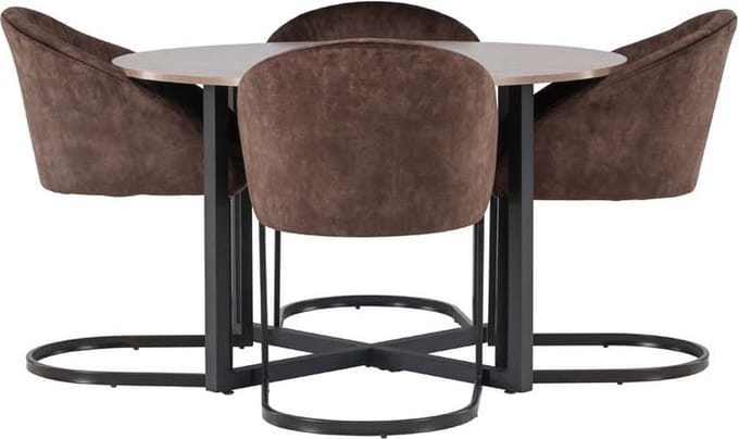 Durango eethoek tafel okkernoot decor en 4 Evening stoelen bruin.