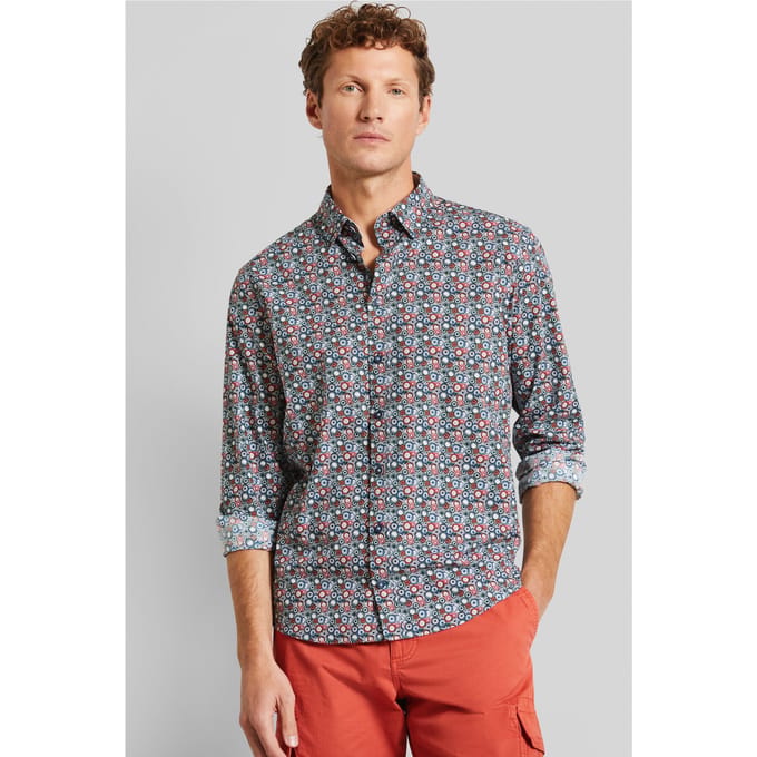 Bugatti Herren Casual overhemd met knoopsluiting
