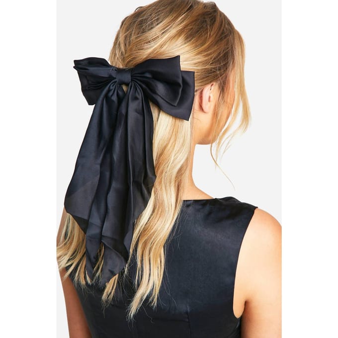 boohoo Dames Zwarte Grote Satijnen Strik Haarclip | Black
